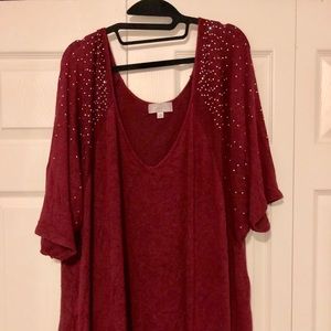 Maroon shirt with stuffed shoulder detail